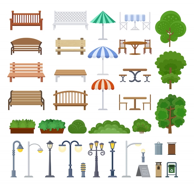 Vector set of urban and street design elements in flat style