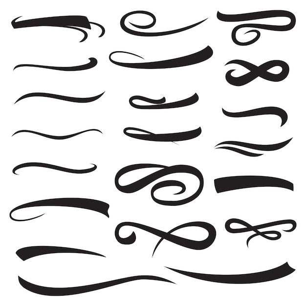 Set van gele Hand belettering convexe onderstreept met geïsoleerde schaduw.