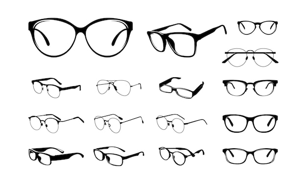Vector set of various eye glasses frame silhouette vector illustration - vector