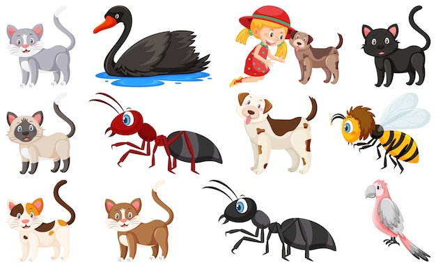 Set of various wild animals in cartoon style