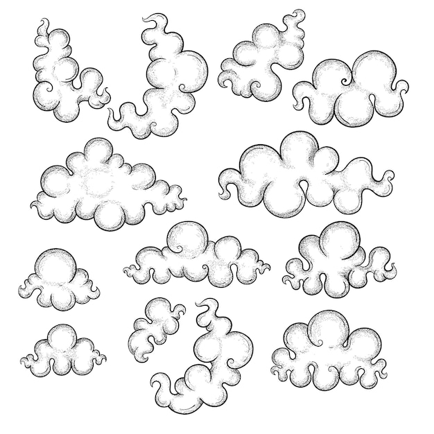 Vector set of vector clouds in asian chinese japanese style oriental clouds in different shapes