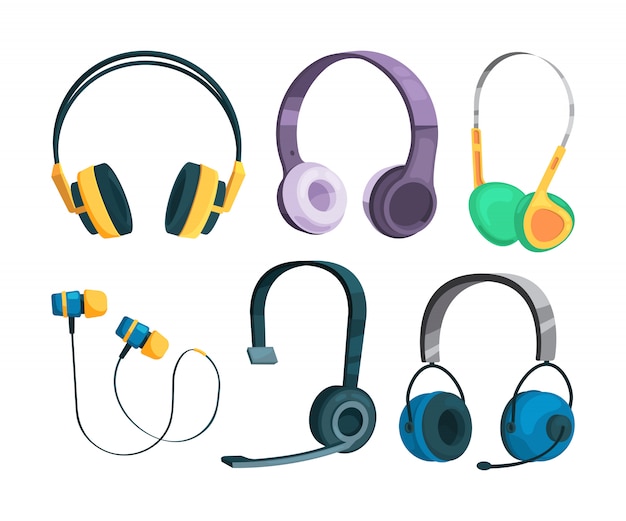 Set vector illustrations of various headphones