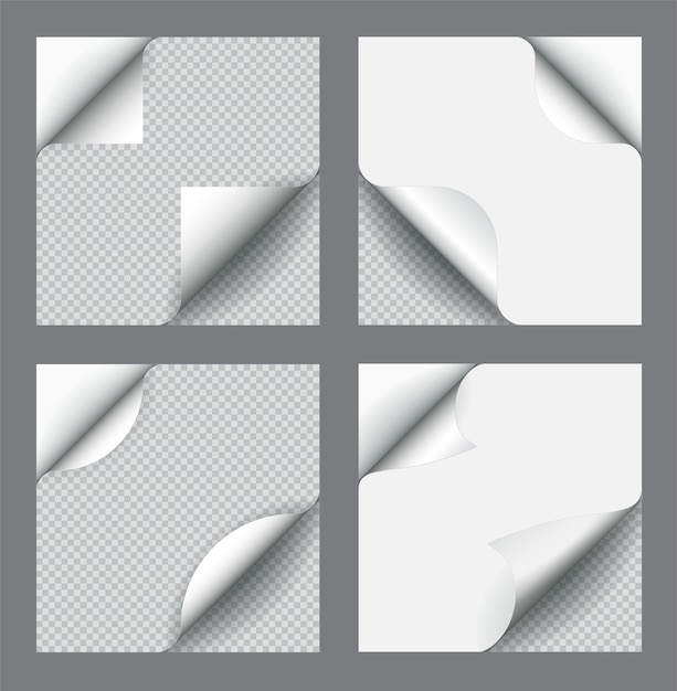 Vector set of vector paper page curl with shadow isolated transparent