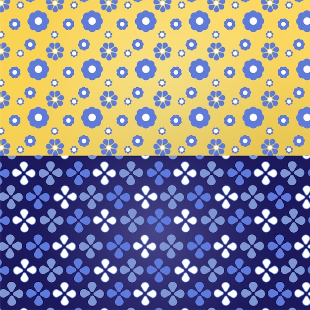 Set Vector Pattern Flowers Blue and Yellow