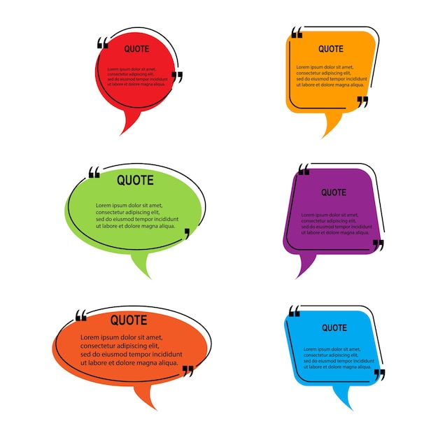 Set of vector quote templates. Speech bubble, frame, text in brackets