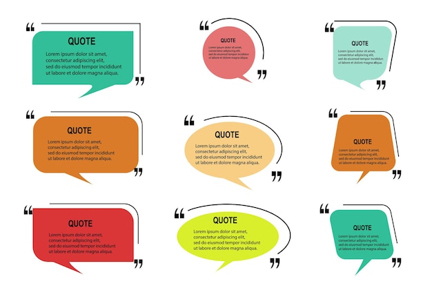 Set of vector quote templates. Speech bubble, frame, text in brackets