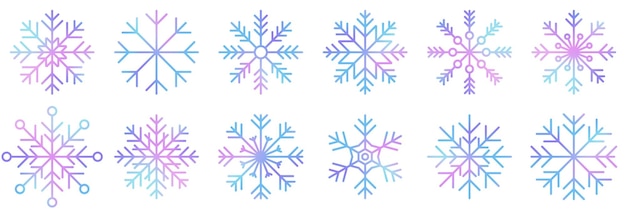 Set of vector watercolor snowflakes Collection of artistic snowflakes with watercolor texture Set of snowflakes Vector illustration