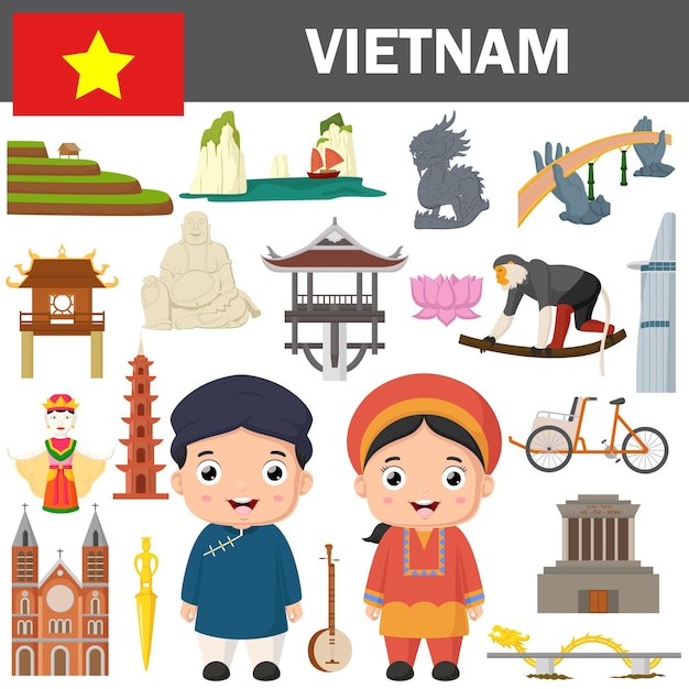 Vector set of vietnam famous landmarks