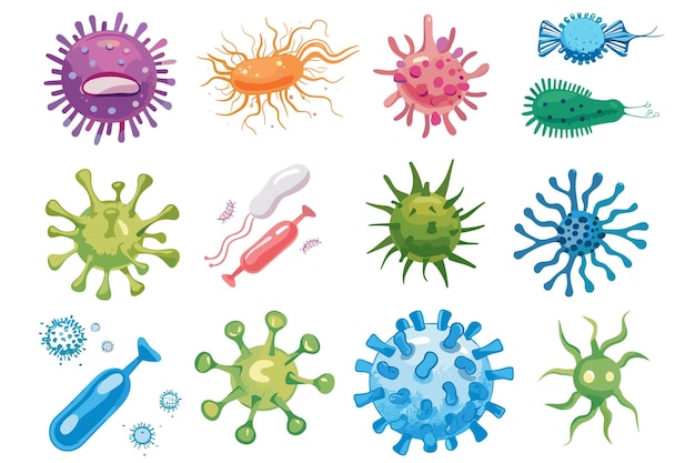 Vector set viruses bacterias germs microorganisms diseasecausing objects pandemic microbes fungi infectio