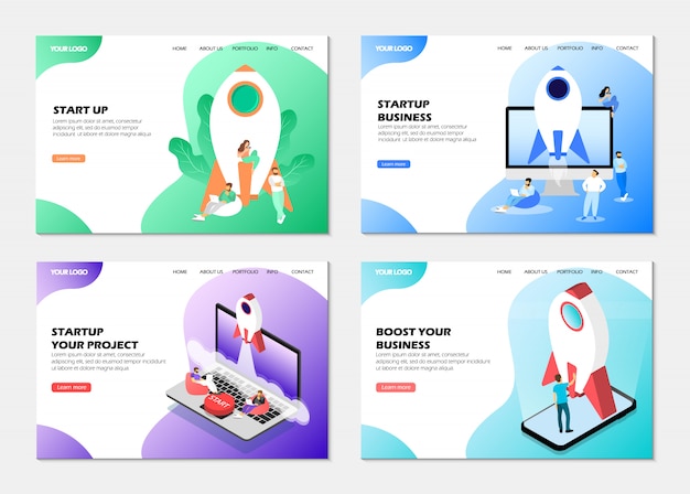 Vector set of web page. business startup, startup your project, boost your business.