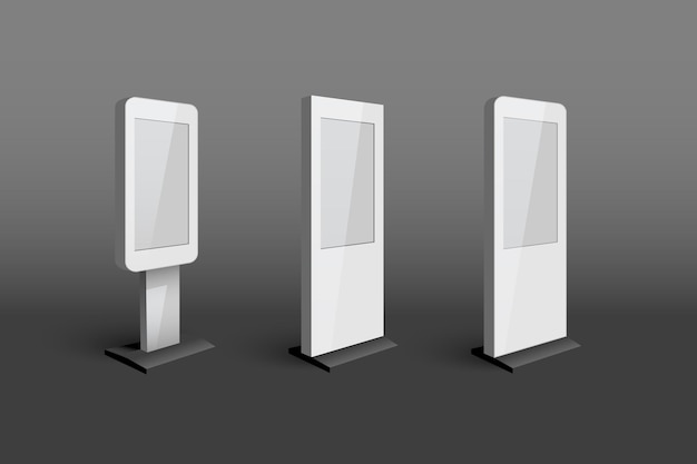 Set of white digital signage isolated on gray background