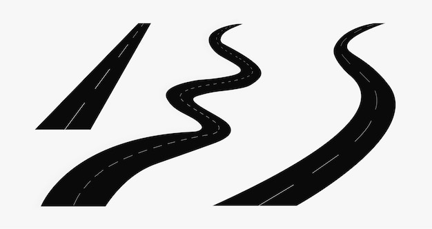 Set of winding road and highways with dividing markings Isolated