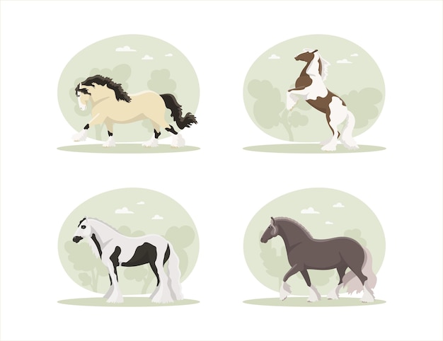 Vector set with horses of the irish cob breed