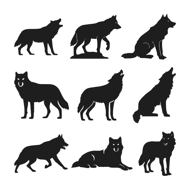 Vector a set of wolf silhouette vector