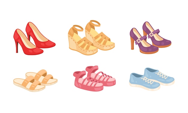 Vector set of woman shoes  icons isolated on white background. fashion footwear  collection.