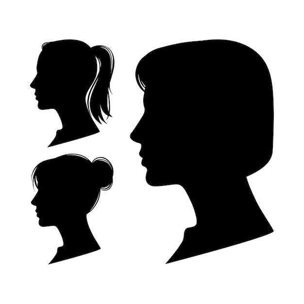 Set of Women profiles isolated on white background. 