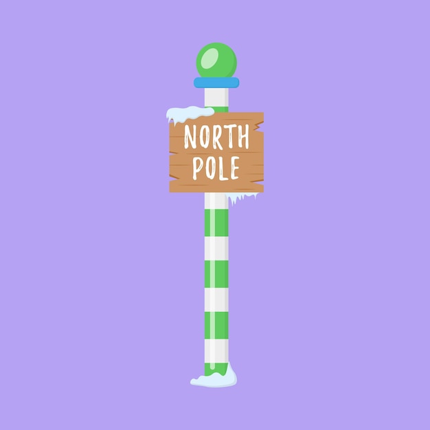 Vector set of wooden holiday street signs in the snow winter pointers in flat style for the north pole