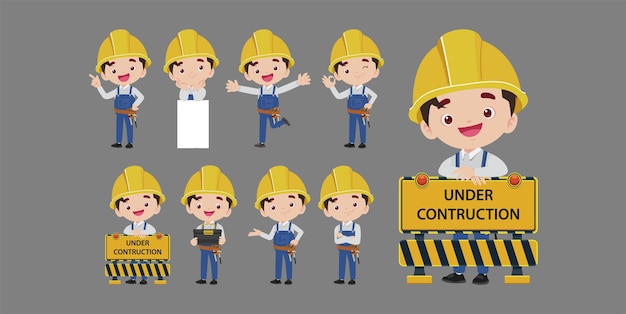 Vector set of worker with different poses