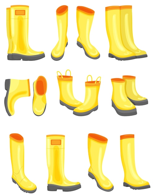Set of yellow boots in flat style isolated vector