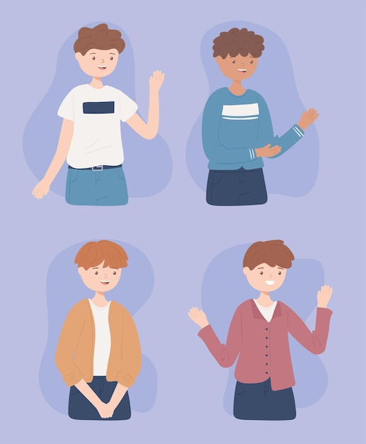 Vector set of young men