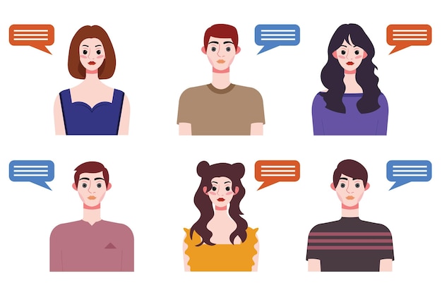 Vector set of young people avatars with speech bubbles vector illustration