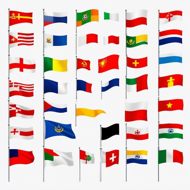 Vector several flags of different countries are lined up on a white background