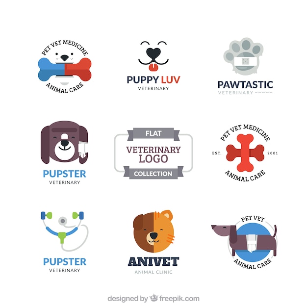 Vector several vet logos in flat style