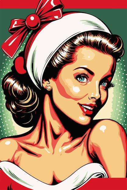 Sexy Pop art Santa girl. Pin up Santa girl.Vector illustration for a card or poster