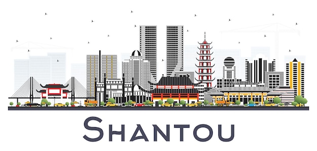 Vector shantou china skyline with gray buildings isolated.