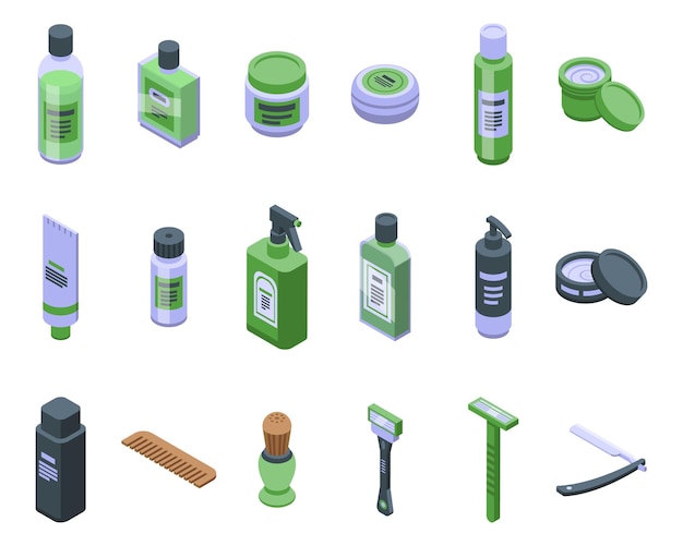 Shaving cosmetics icons set isometric vector Man shave