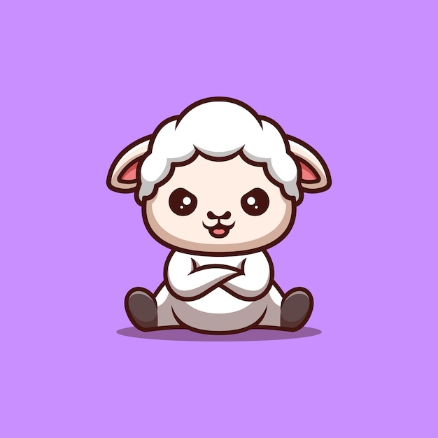 Sheep Sitting Angry Cute Creative Kawaii Cartoon Mascot Logo