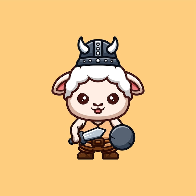 Sheep Viking Cute Creative Kawaii Cartoon Mascot Logo