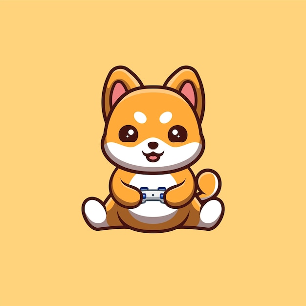 Shiba Inu Sitting Gaming Cute Creative Kawaii Cartoon Mascot Logo