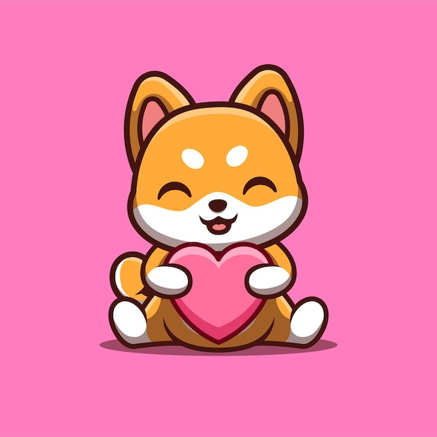 Shiba Inu Sitting Love Cute Creative Kawaii Cartoon Mascot Logo