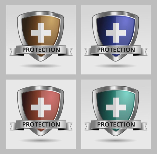 Vector shield protection icon set safety security