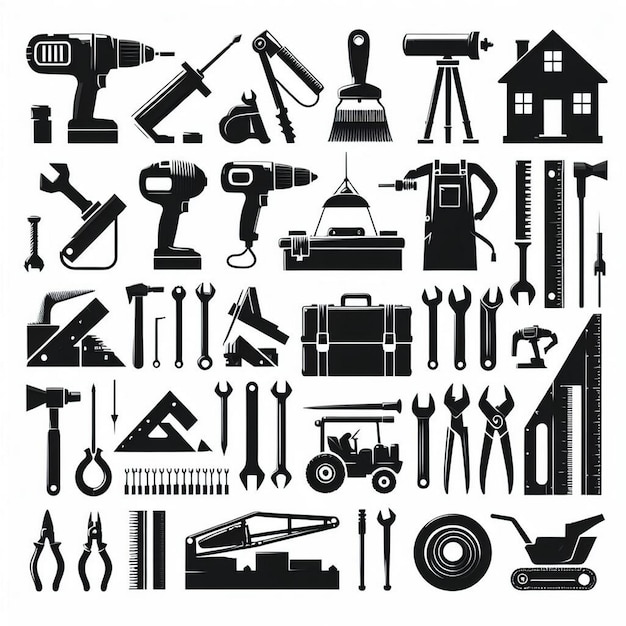 shiloutte Construction elements and tools set vector