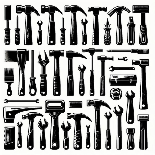 shiloutte Hammer set vector illustration