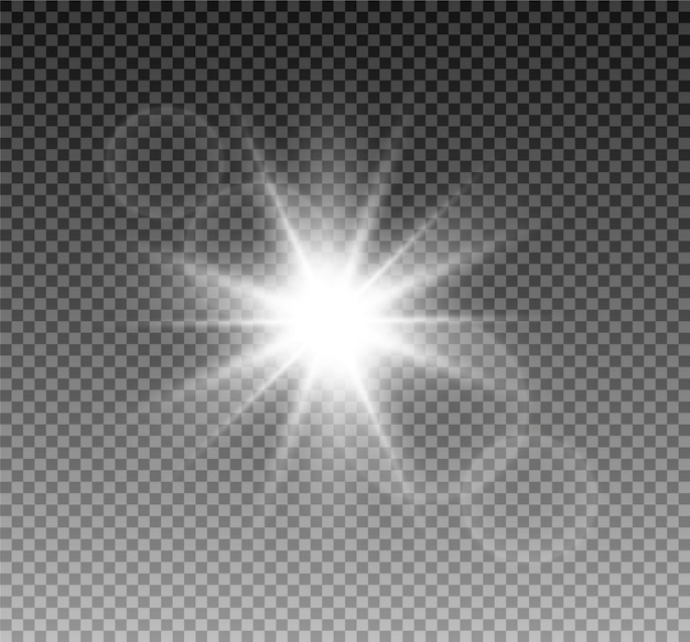 Shining sun bright flash or light explodes on a transparent background Vector