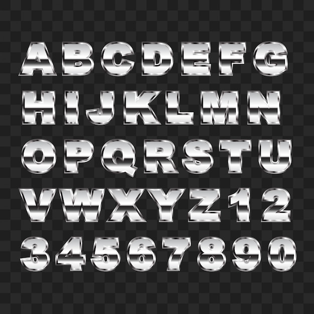 Shiny Metal Style Upper Case Alphabet Letters and Numbers Collection