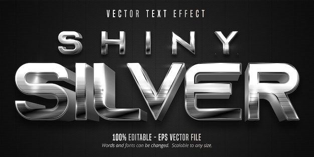 Shiny silver text, metallic style editable text effect