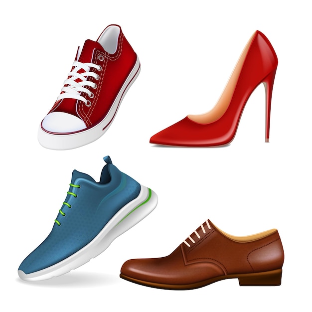 Shoe footwear fashion set realistic vector