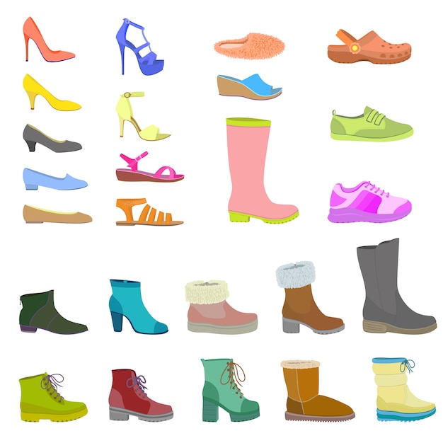 Shoes icon set, flat style