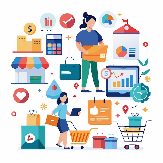 Vector shopping and business illustration