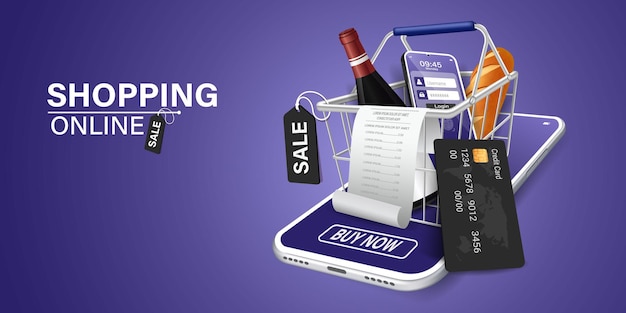 Shopping cart Credit card on mobile Shopping concept onlineConcept Digital marketing