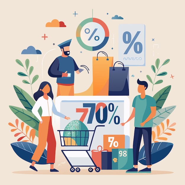 Vector shopping discount illustration with bags tags and sales icons