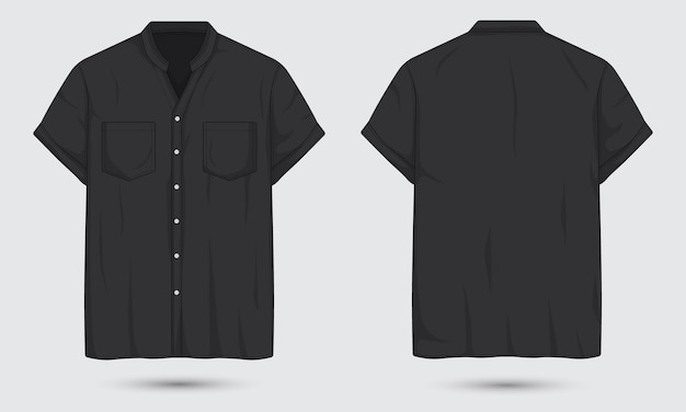 Vector short sleeve black casual shirt template front and back view