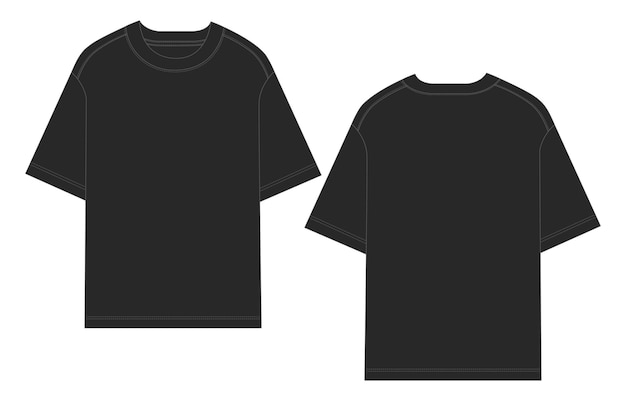 Vector short sleeve black color t shirt vector illustration template front and back views