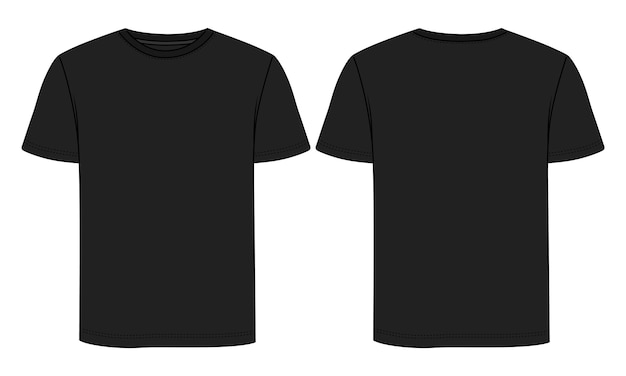 Vector short sleeve t shirt technical fashion flat sketch vector illustration black color template