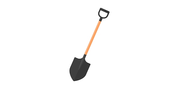 Shovel flat vector icon on white background. Retro cartoon icon with shovel on white background.