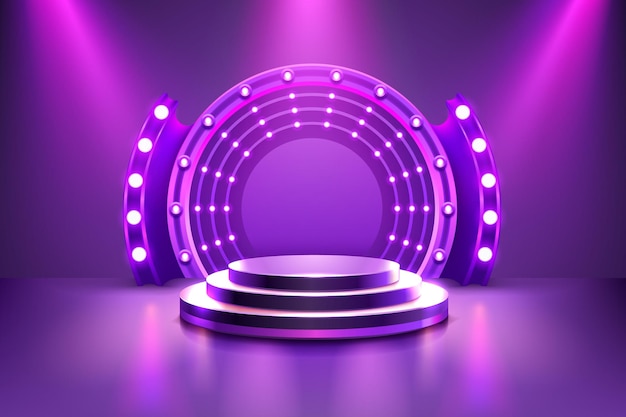 Show light Stage Podium Scene with for Award Ceremony on purple Background Vector